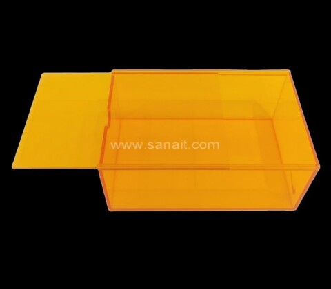 Scatola acrilica arancione in lucite personalizzata con coperchio scorrevole